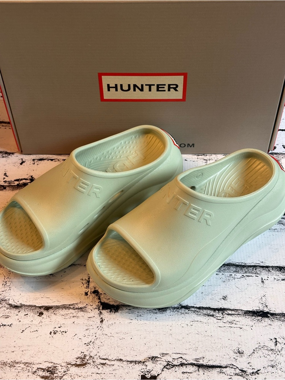 Hunter Haddie Platform Slides Medium Green Sandals Women’s 6